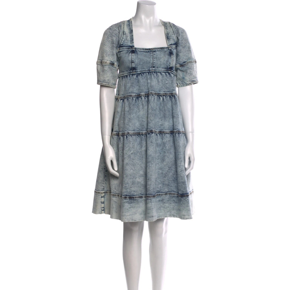 Ulla Johnson Denim Blue Jeans Dress Washed Out Acid Size 8 Square Neck $510 - Picture 2 of 13